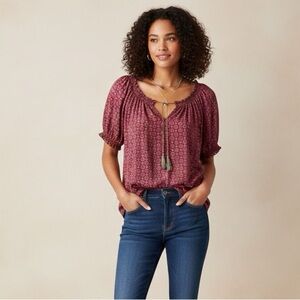 Joie 100% Silk Burgundy Boho Peasant Blouse | Size Large